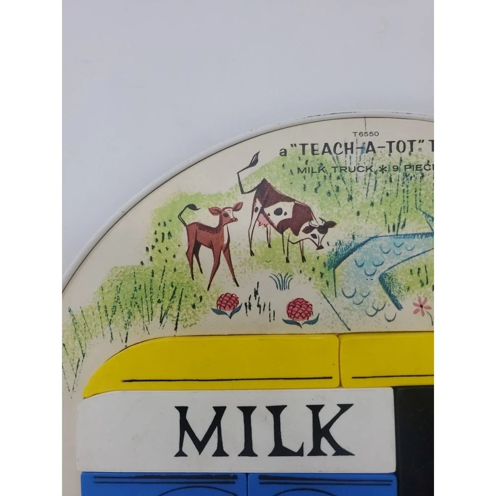 Vtg Milk/Dairy‎ Farm Truck Magnetic Plastic Puzzle, Teach A Tot, Playskool